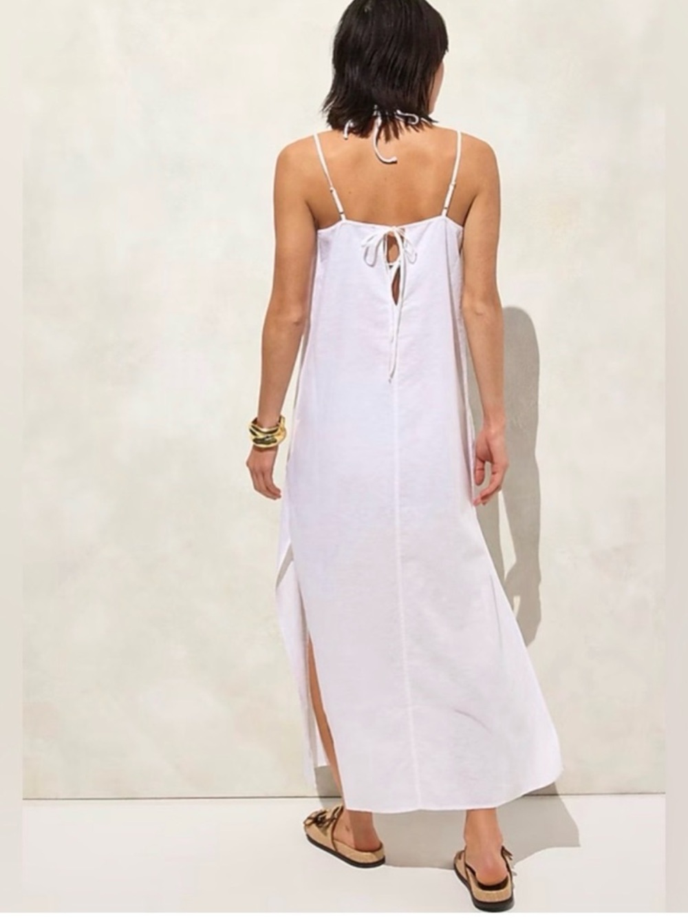 NWT J.Crew linen-cotton, tie/back, midi dress black medium - Picture 2 of 2